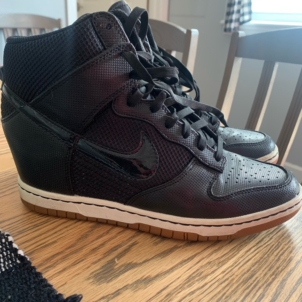 Nike black sneaker wedges, size 9